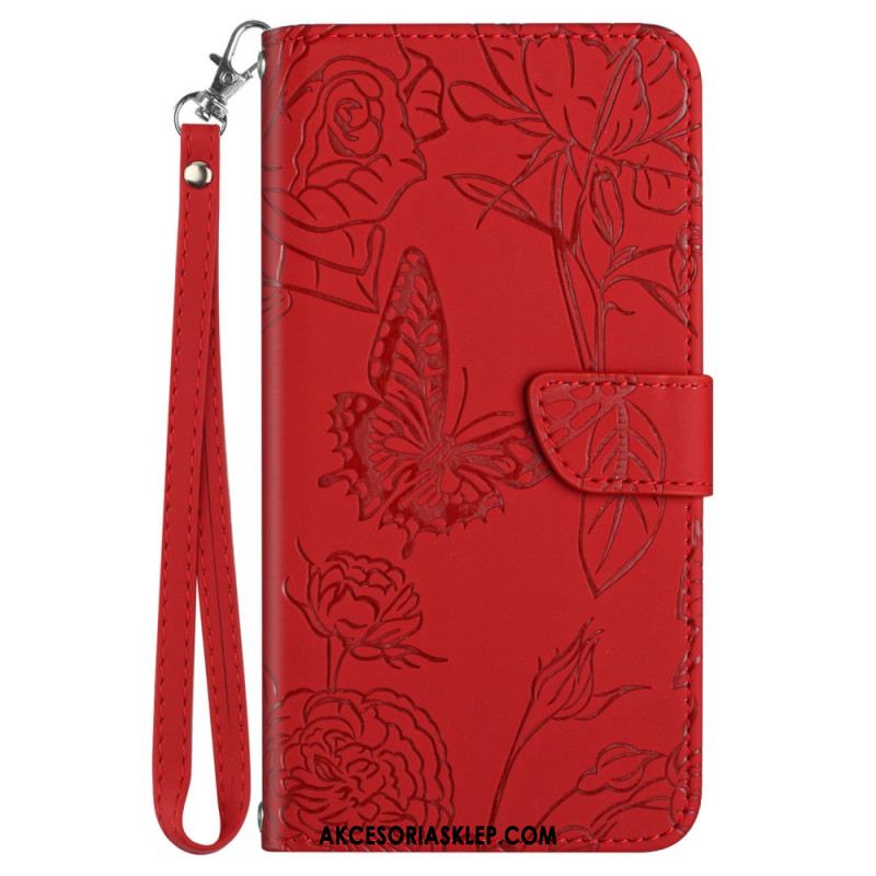 Etui Folio Do Samsung Galaxy M55 5g Nadruk W Motyle Z Paskiem