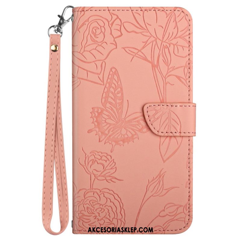 Etui Folio Do Samsung Galaxy M55 5g Nadruk W Motyle Z Paskiem