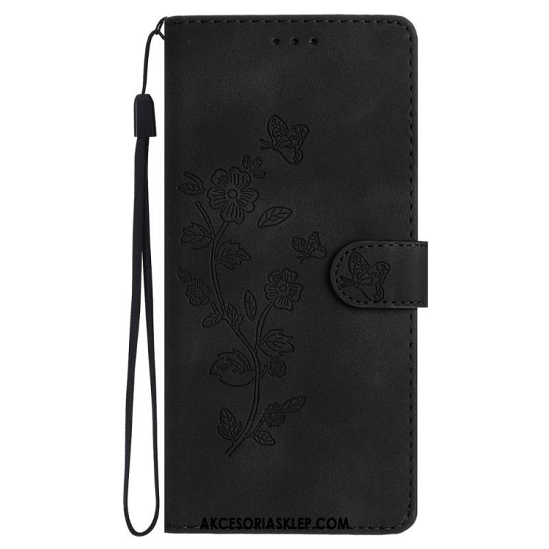 Etui Folio Do iPhone 16 Drukowane Kwiaty Z Paskiem