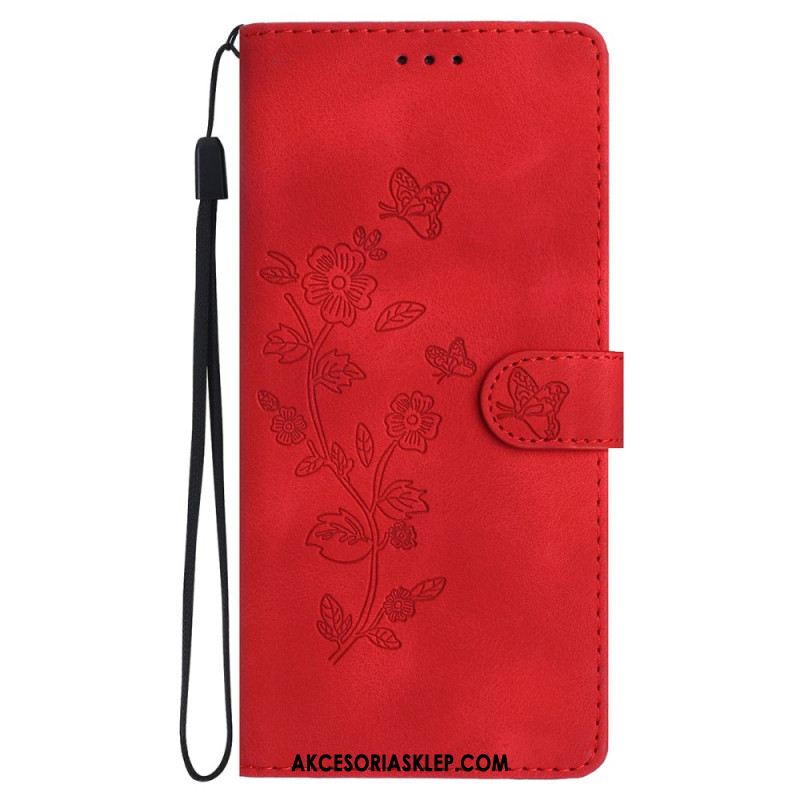 Etui Folio Do iPhone 16 Drukowane Kwiaty Z Paskiem