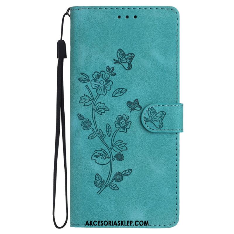 Etui Folio Do iPhone 16 Drukowane Kwiaty Z Paskiem