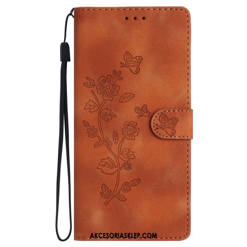 Etui Folio Do iPhone 16 Drukowane Kwiaty Z Paskiem