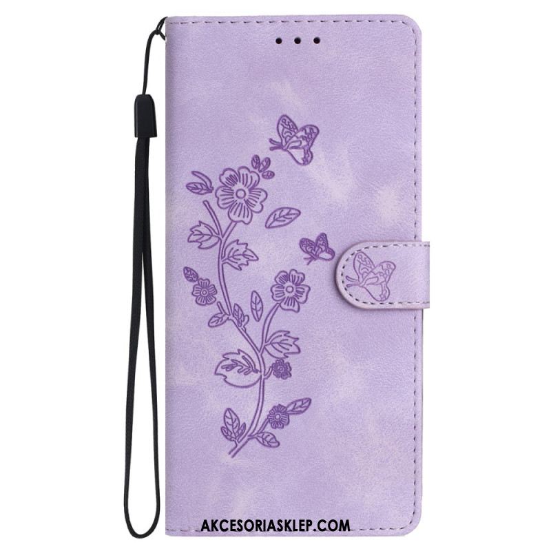 Etui Folio Do iPhone 16 Drukowane Kwiaty Z Paskiem