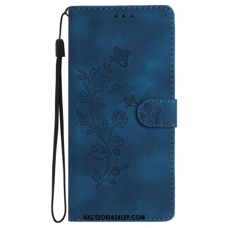 Etui Folio Do iPhone 16 Drukowane Kwiaty Z Paskiem