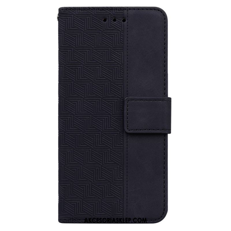 Etui Folio Do iPhone 16 Pro Tkany Wzór Na Ramiączkach