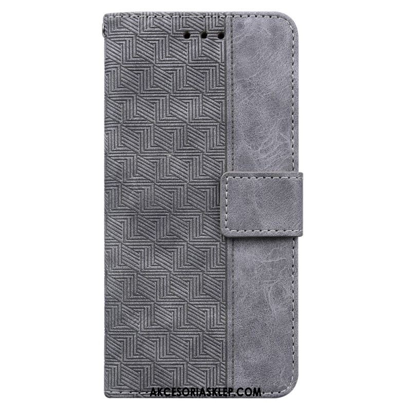 Etui Folio Do iPhone 16 Pro Tkany Wzór Na Ramiączkach