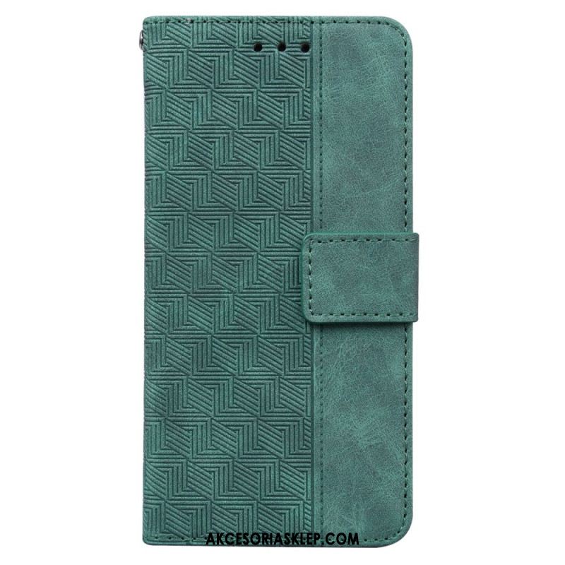 Etui Folio Do iPhone 16 Pro Tkany Wzór Na Ramiączkach