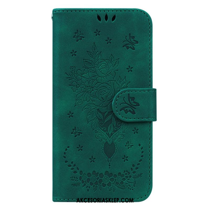 Etui Folio Oppo Reno 11 5g Wzór Kwiatowy Z Efektem Zamszu I Paskiem Etui Ochronne