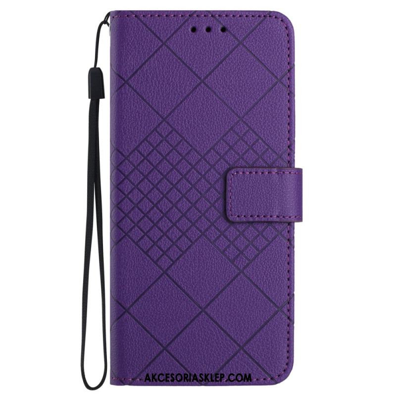 Etui Folio Oppo Reno 11f 5g Wzór W Romby Na Ramiączkach Etui Ochronne