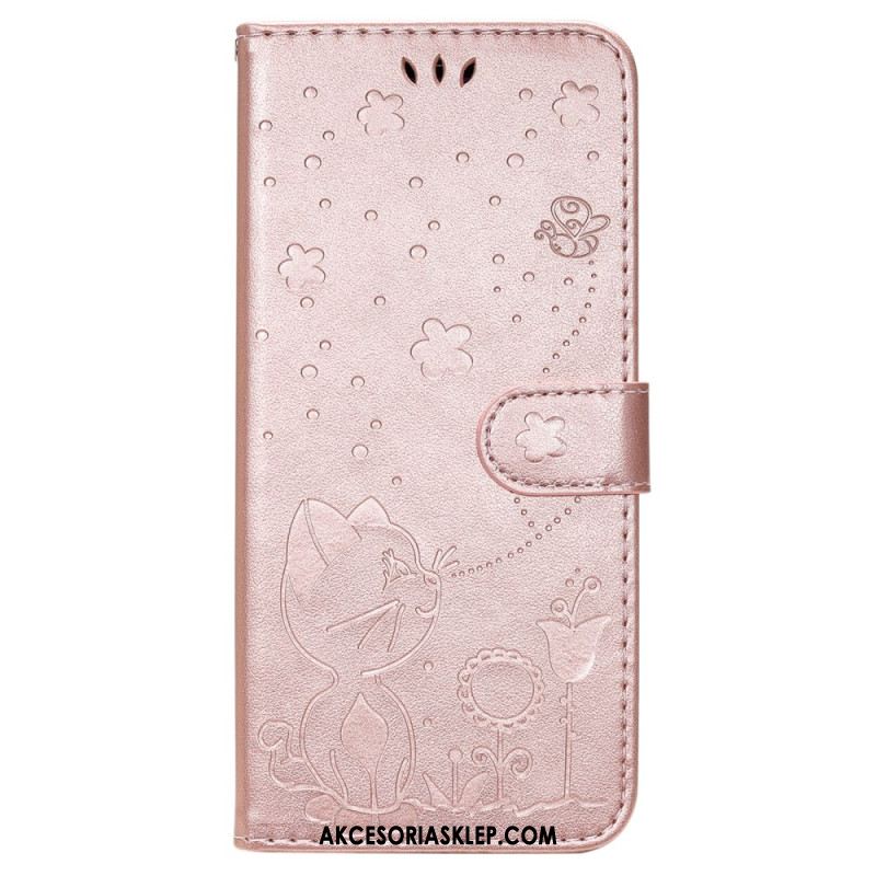 Etui Folio Oppo Reno 12 5g Pszczoła I Kot Etui Ochronne