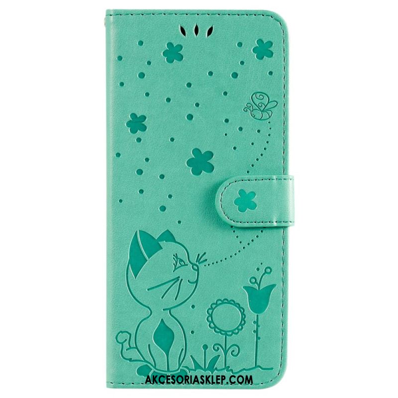 Etui Folio Oppo Reno 12 5g Pszczoła I Kot Etui Ochronne