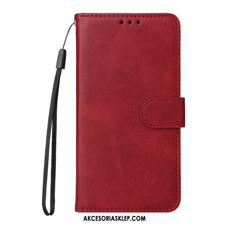 Etui Folio Oppo Reno 12f 5g Zwykła Sztuczna Skóra Z Paskiem Etui Ochronne