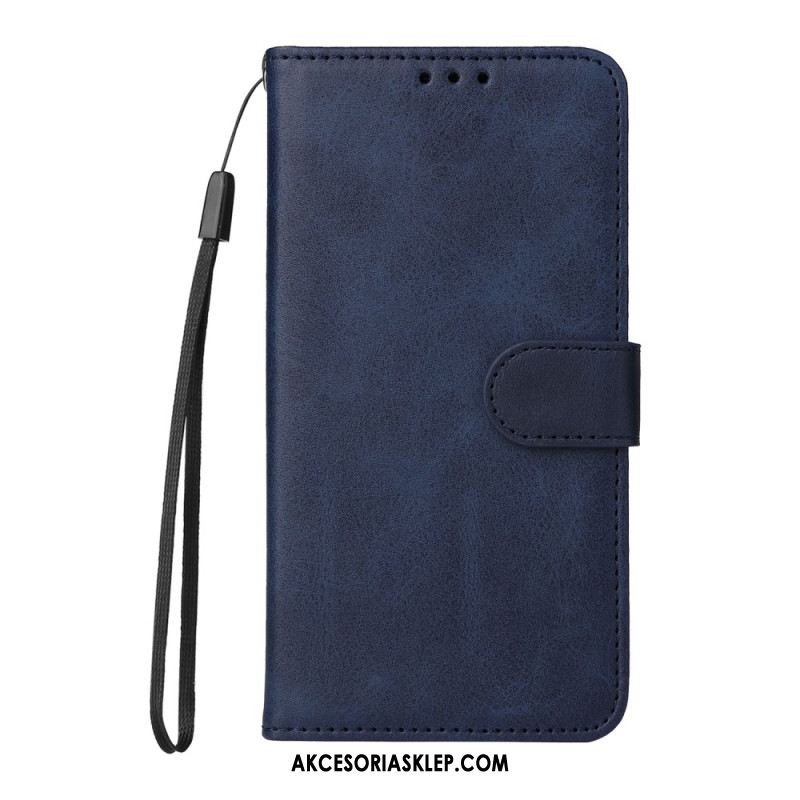 Etui Folio Oppo Reno 12f 5g Zwykła Sztuczna Skóra Z Paskiem Etui Ochronne