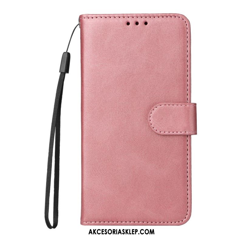 Etui Folio Oppo Reno 12f 5g Zwykła Sztuczna Skóra Z Paskiem Etui Ochronne