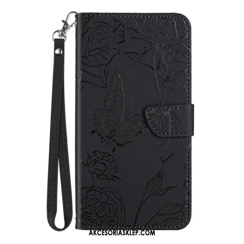 Etui Folio Samsung Galaxy A16 5g Nadruk Motyl Z Paskiem Etui Ochronne