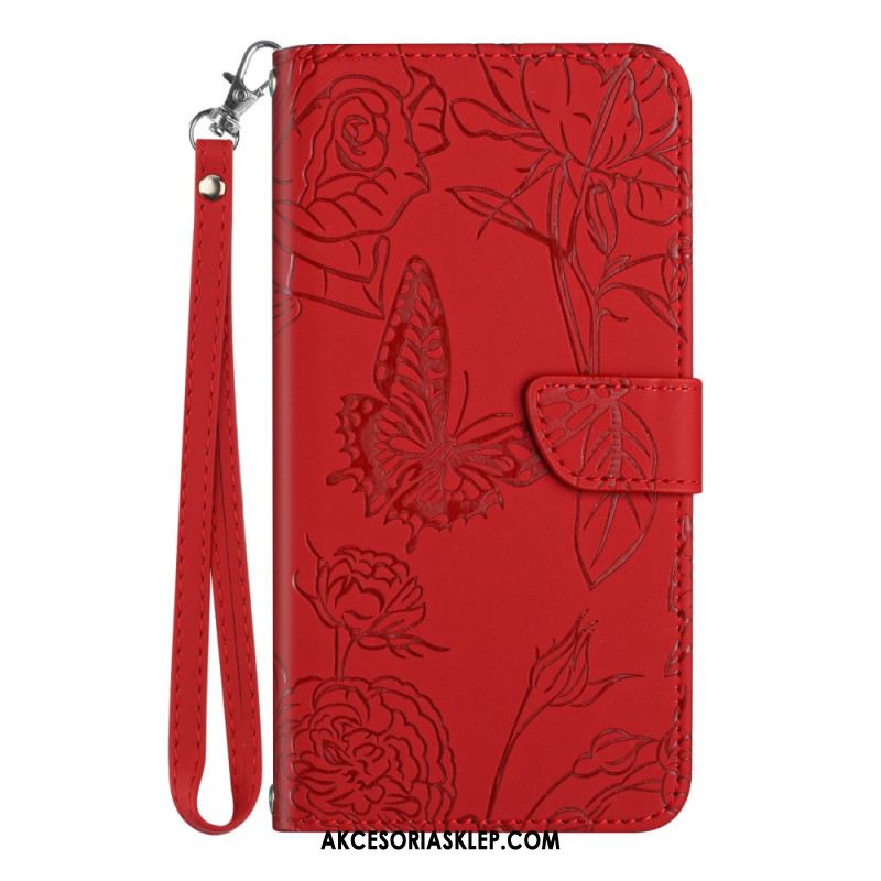 Etui Folio Samsung Galaxy A16 5g Nadruk Motyl Z Paskiem Etui Ochronne