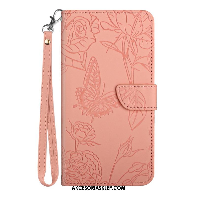 Etui Folio Samsung Galaxy A16 5g Nadruk Motyl Z Paskiem Etui Ochronne