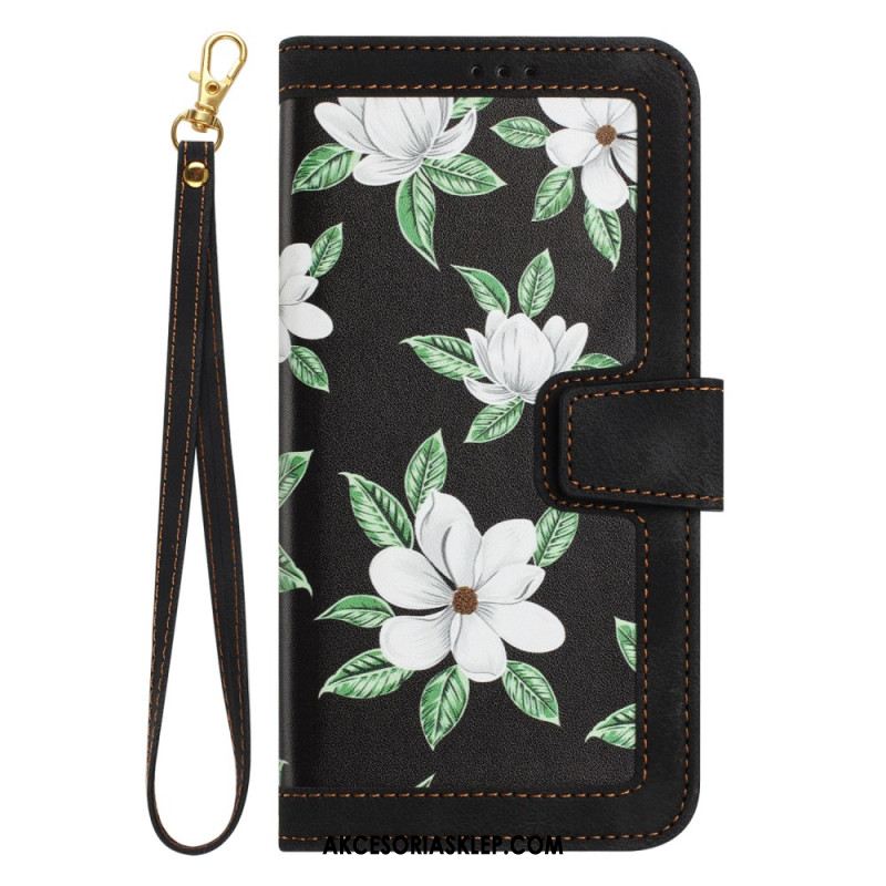 Etui Folio Samsung Galaxy A55 5g Kwiatowy Wzór Z Paskiem Etui Ochronne