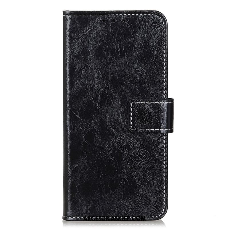 Etui Folio Samsung Galaxy S24 5g Widoczne Szwy Z Imitacji Skóry Lakierowanej Etui Ochronne