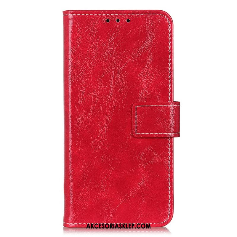 Etui Folio Samsung Galaxy S24 5g Widoczne Szwy Z Imitacji Skóry Lakierowanej Etui Ochronne