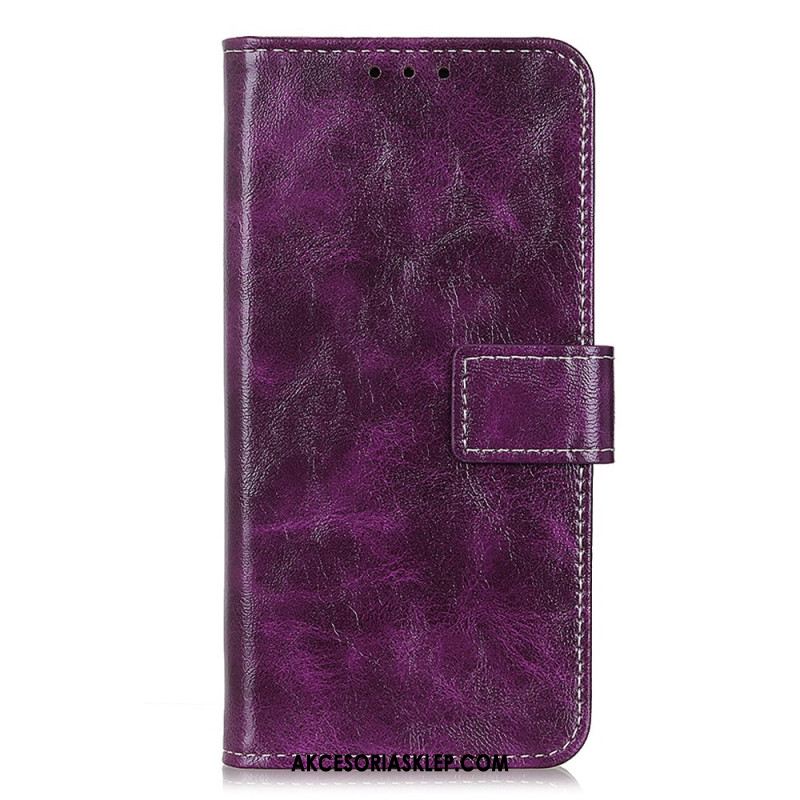 Etui Folio Samsung Galaxy S24 5g Widoczne Szwy Z Imitacji Skóry Lakierowanej Etui Ochronne