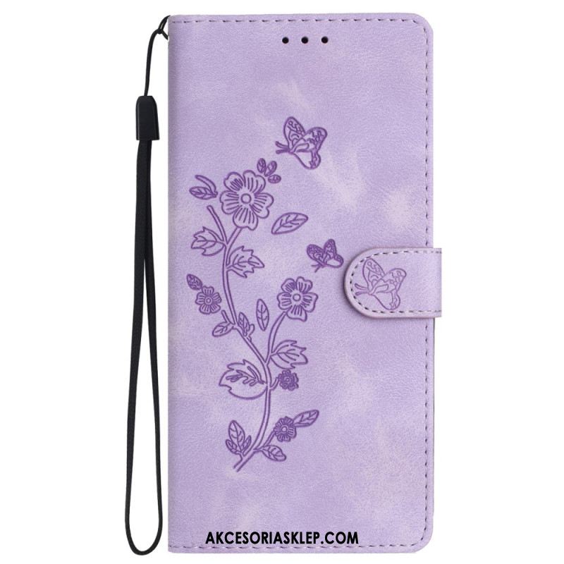 Etui Folio Samsung Galaxy S24 Plus 5g Drukowane Kwiaty I Smycz Etui Ochronne