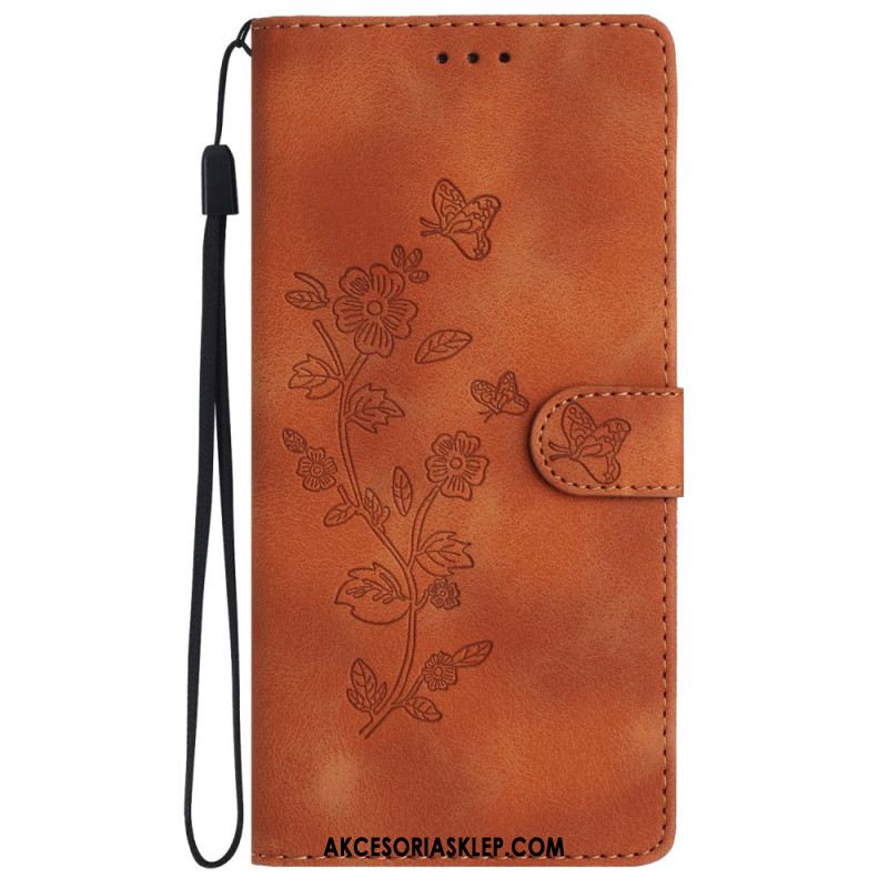 Etui Folio Samsung Galaxy S24 Plus 5g Drukowane Kwiaty I Smycz Etui Ochronne