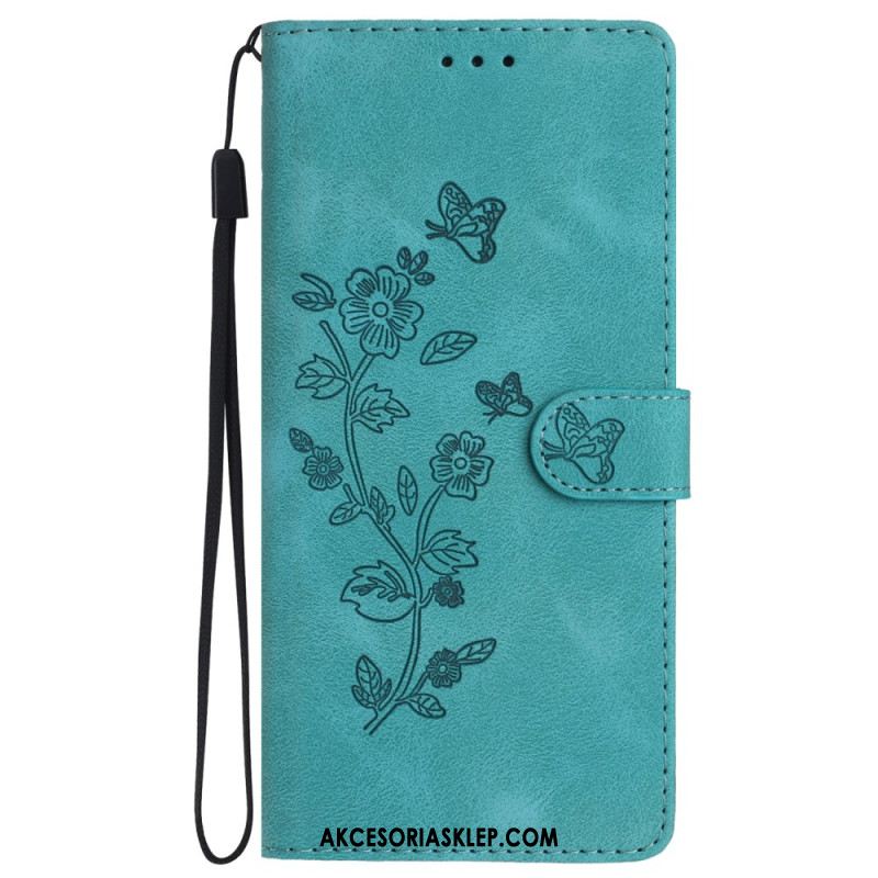 Etui Folio Samsung Galaxy S24 Plus 5g Drukowane Kwiaty I Smycz Etui Ochronne