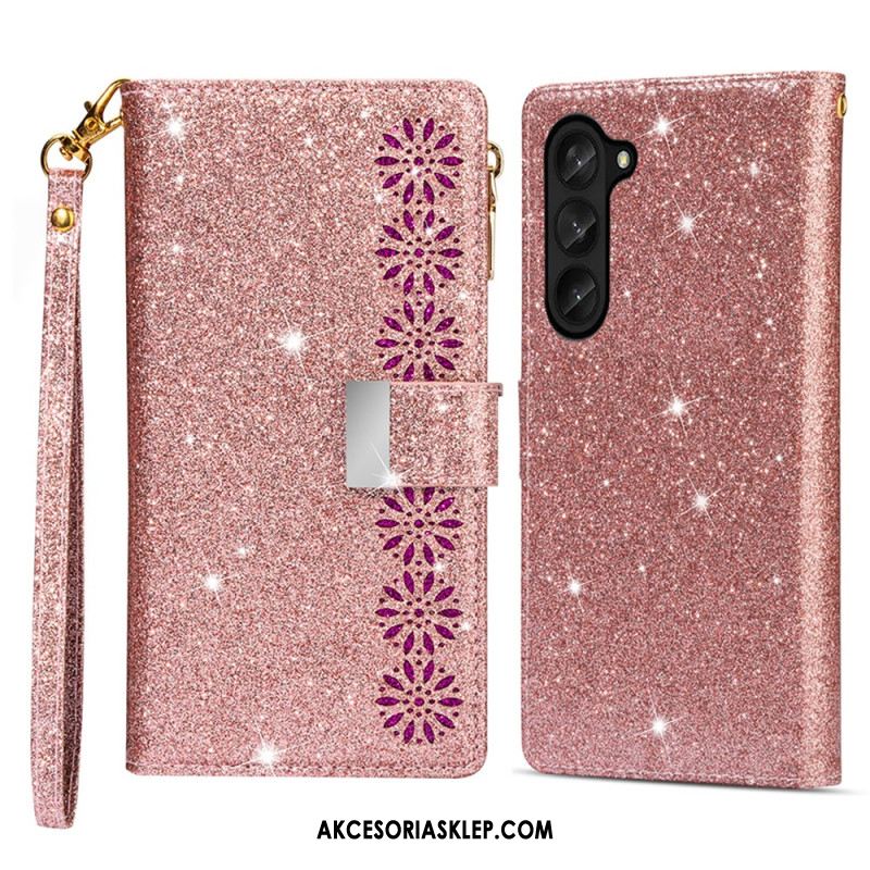 Etui Folio Samsung Galaxy Z Fold 5 Portfel Z Cekinami Etui Ochronne