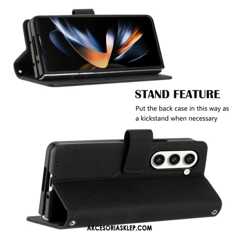 Etui Folio Samsung Galaxy Z Fold 5 Wzór W Trójkąty Z Paskiem Na Ramię