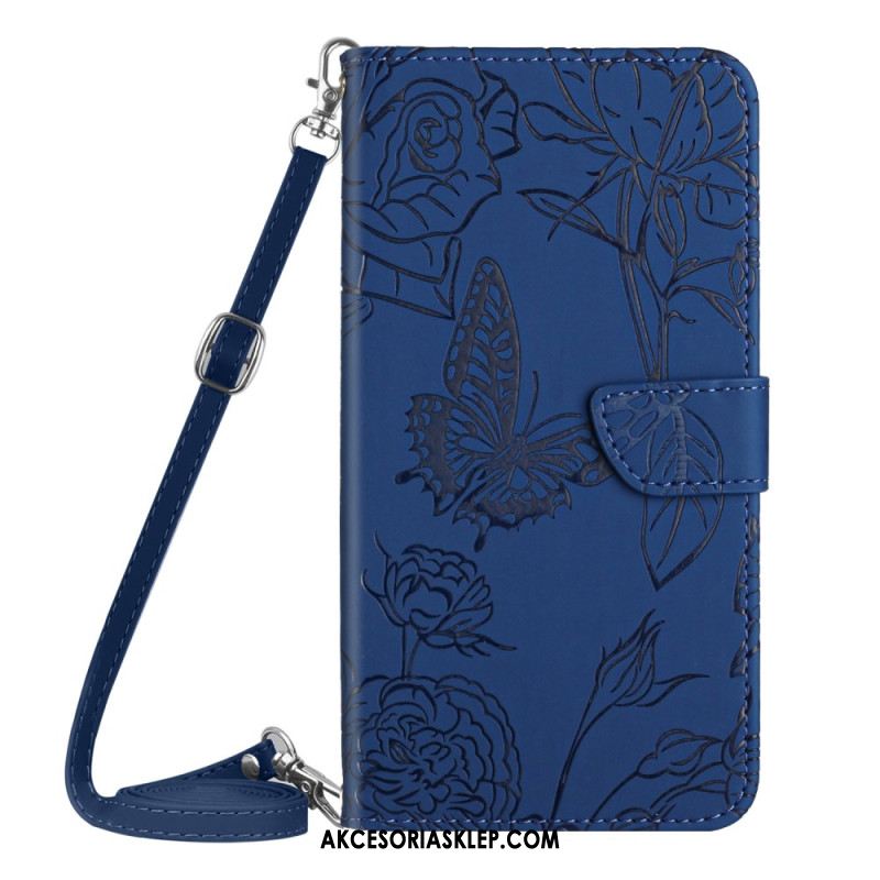 Etui Folio Xiaomi 14 Pro Pasek Na Ramię Z Nadrukiem Motyla Etui Ochronne