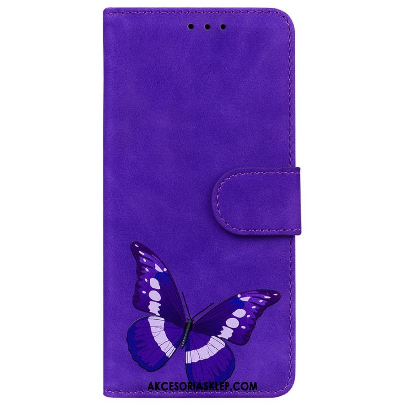 Etui Folio Xiaomi 14t Efekt Zamszu Motyla Etui Ochronne