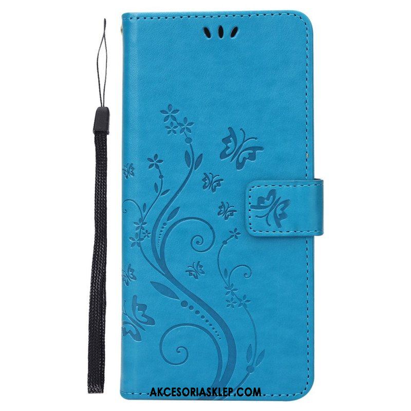 Etui Folio do Google Pixel 7 z Łańcuch Pasek Pro Flowers And Butterfly