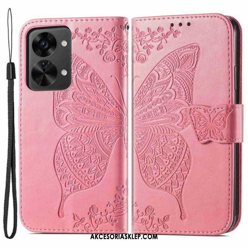 Etui Folio do OnePlus Nord 2T 5G z Łańcuch Etui Na Karty Ze Smyczą Butterfly