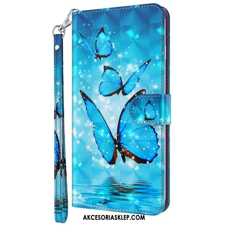 Etui Folio do Oppo A54 5G / A74 5G z Łańcuch Stringi Motyle