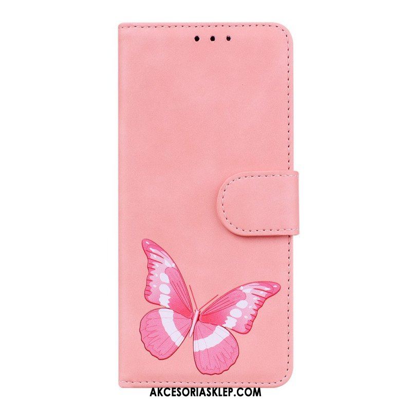 Etui Folio do Poco M4 Pro 5G Motyl Dotykający Skóry