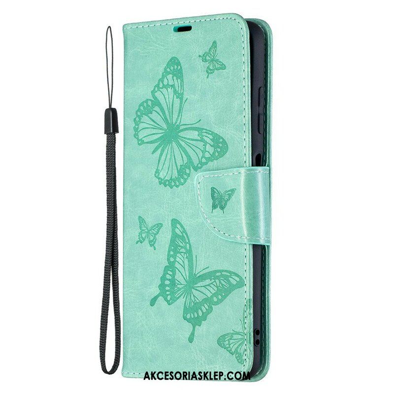 Etui Folio do Poco X3 / X3 Pro / X3 NFC z Łańcuch Paski Z Nadrukiem Motyli