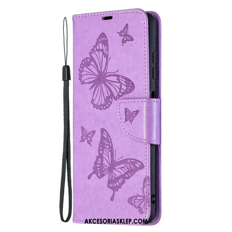 Etui Folio do Poco X3 / X3 Pro / X3 NFC z Łańcuch Paski Z Nadrukiem Motyli