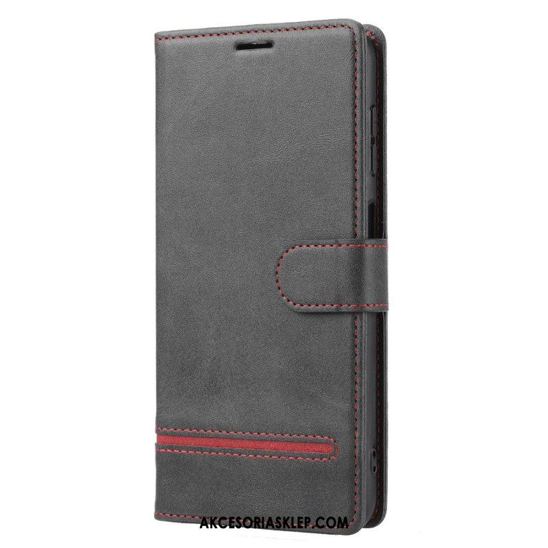 Etui Folio do Poco X5 5G Liniowy Efekt Skóry