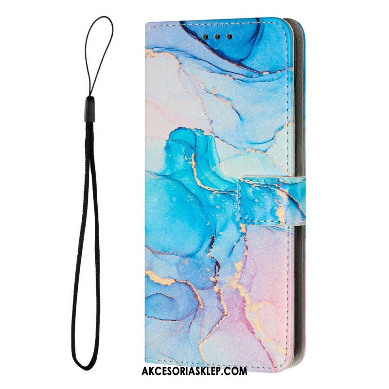 Etui Folio do Samsung Galaxy A14 / A14 5G z Łańcuch Pasek Marmuru