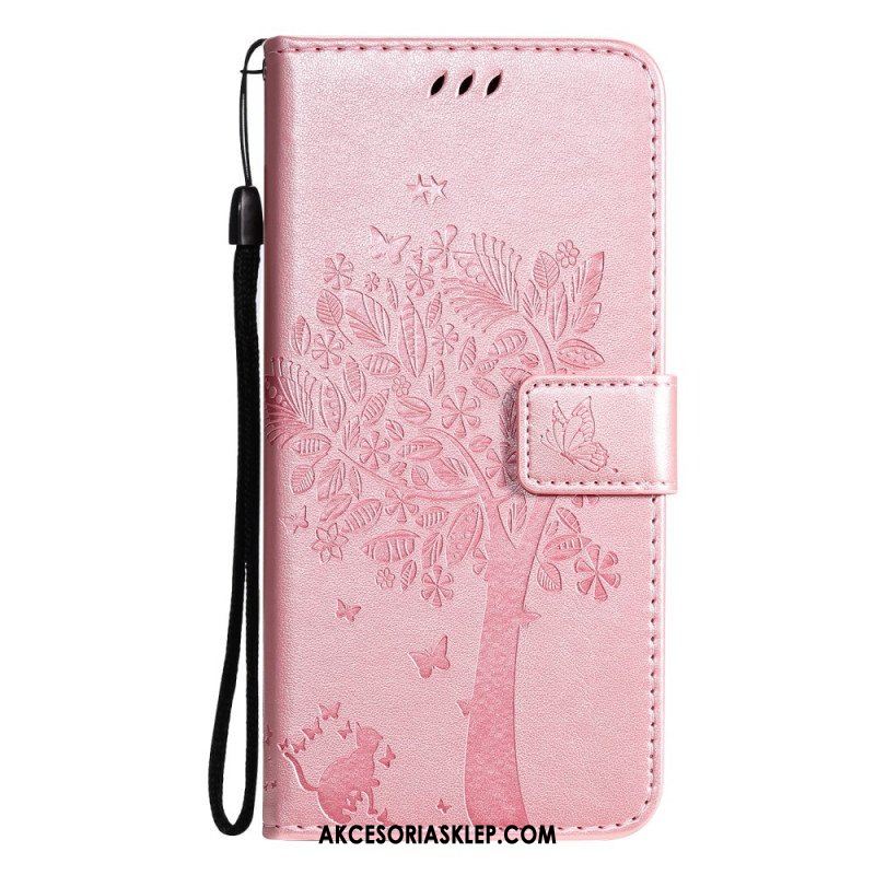 Etui Folio do Samsung Galaxy M12 / A12 z Łańcuch Drzewo I Pasiasty Kot