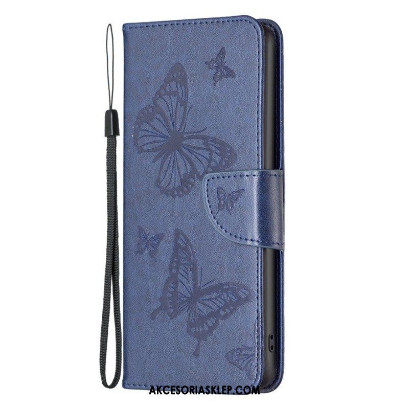 Etui Folio do Samsung Galaxy M53 5G z Łańcuch Paski Z Nadrukiem Motyli