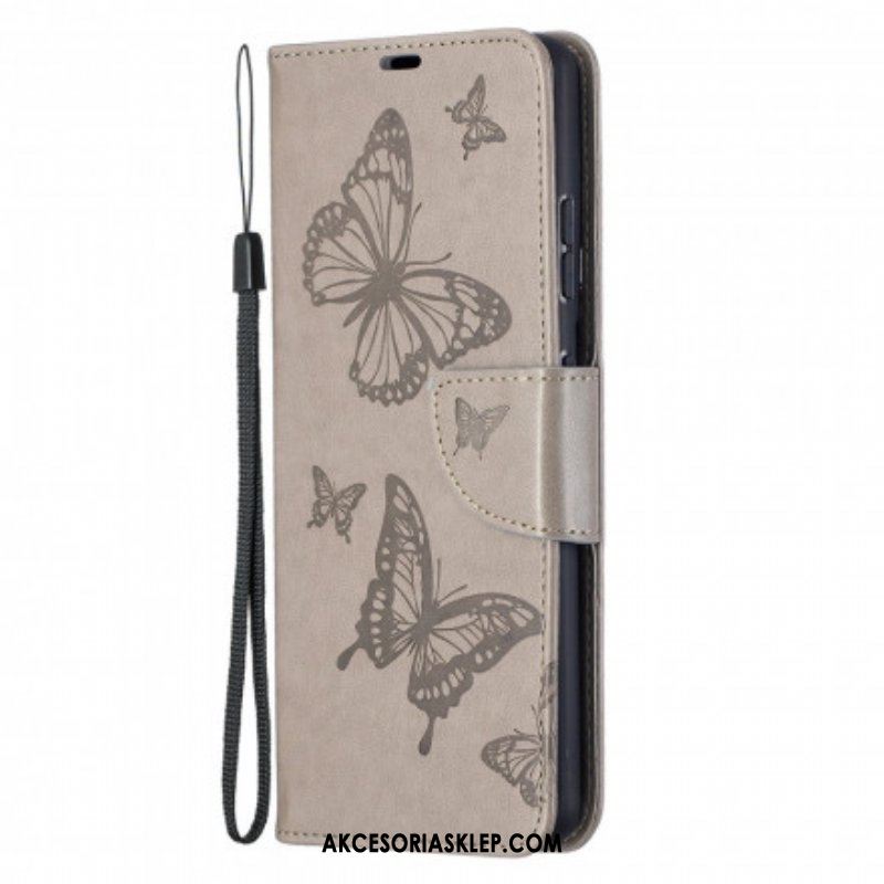 Etui Folio do Samsung Galaxy S21 Ultra 5G Motyle W Locie Z Smyczą