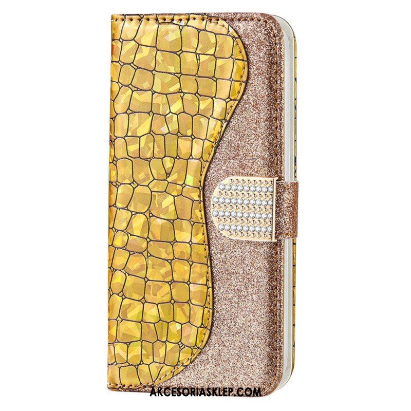 Etui Folio do Samsung Galaxy S22 5G Krokodyle Diamenty