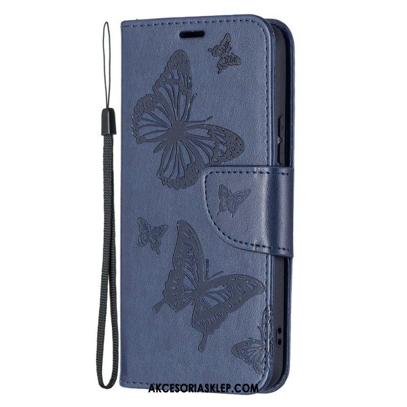 Etui Folio do Samsung Galaxy S22 5G Motyle W Locie Z Smyczą