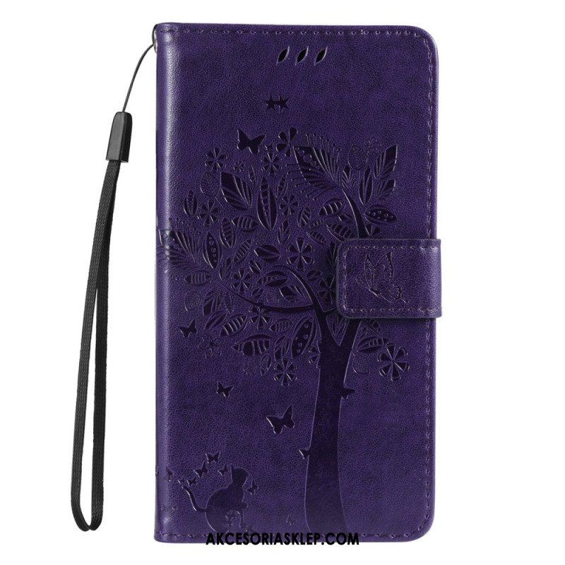 Etui Folio do Samsung Galaxy S23 5G Drapak Dla Kota Ze Smyczą