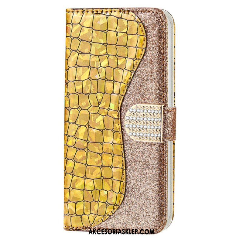 Etui Folio do Samsung Galaxy S23 5G Krokodyle Diamenty