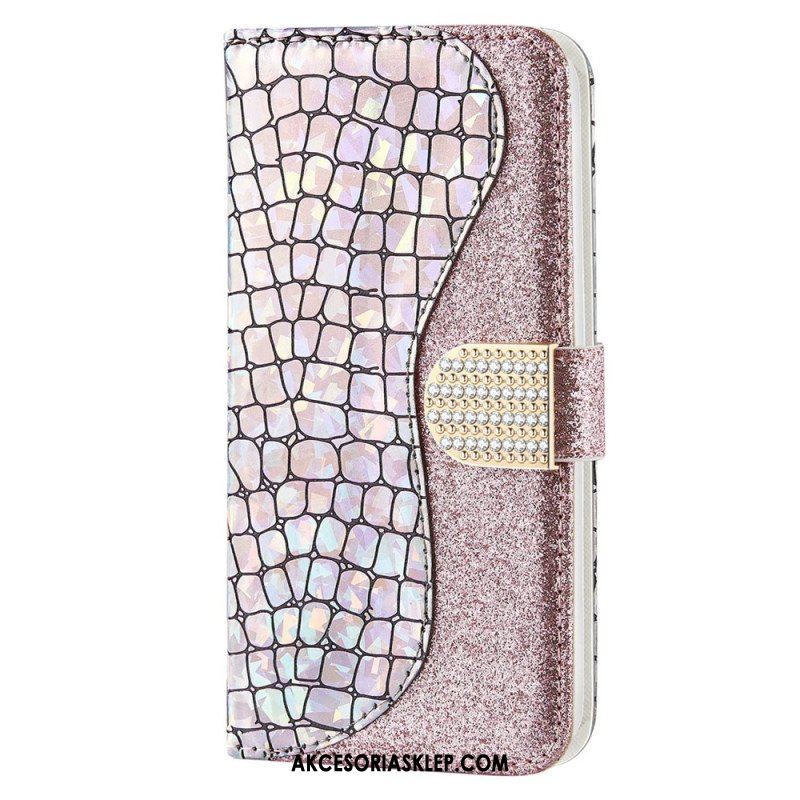 Etui Folio do Samsung Galaxy S23 5G Krokodyle Diamenty