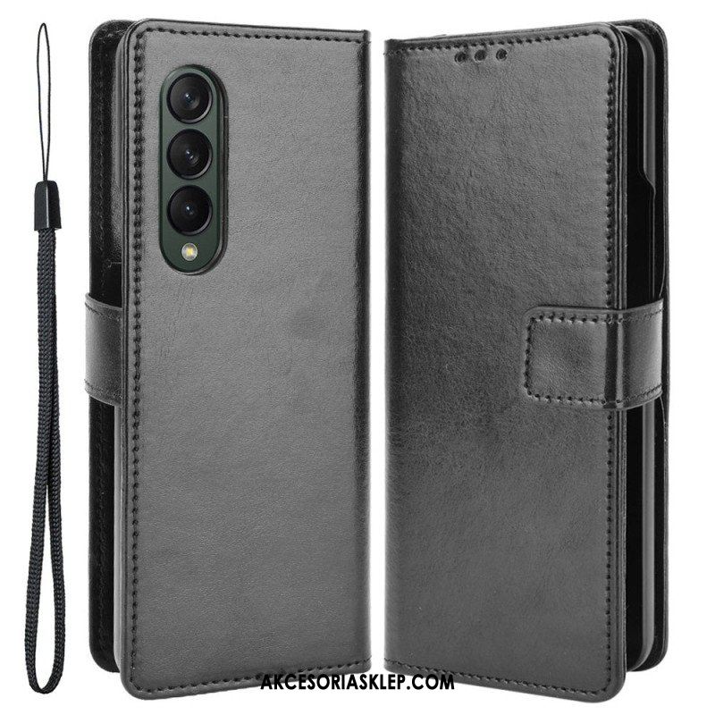 Etui Folio do Samsung Galaxy Z Fold 4 z Łańcuch Klasyczna Gładka Sztuczna Skóra Z Paskami