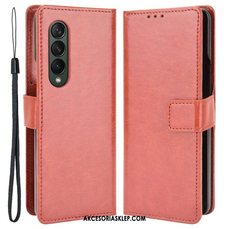 Etui Folio do Samsung Galaxy Z Fold 4 z Łańcuch Klasyczna Gładka Sztuczna Skóra Z Paskami